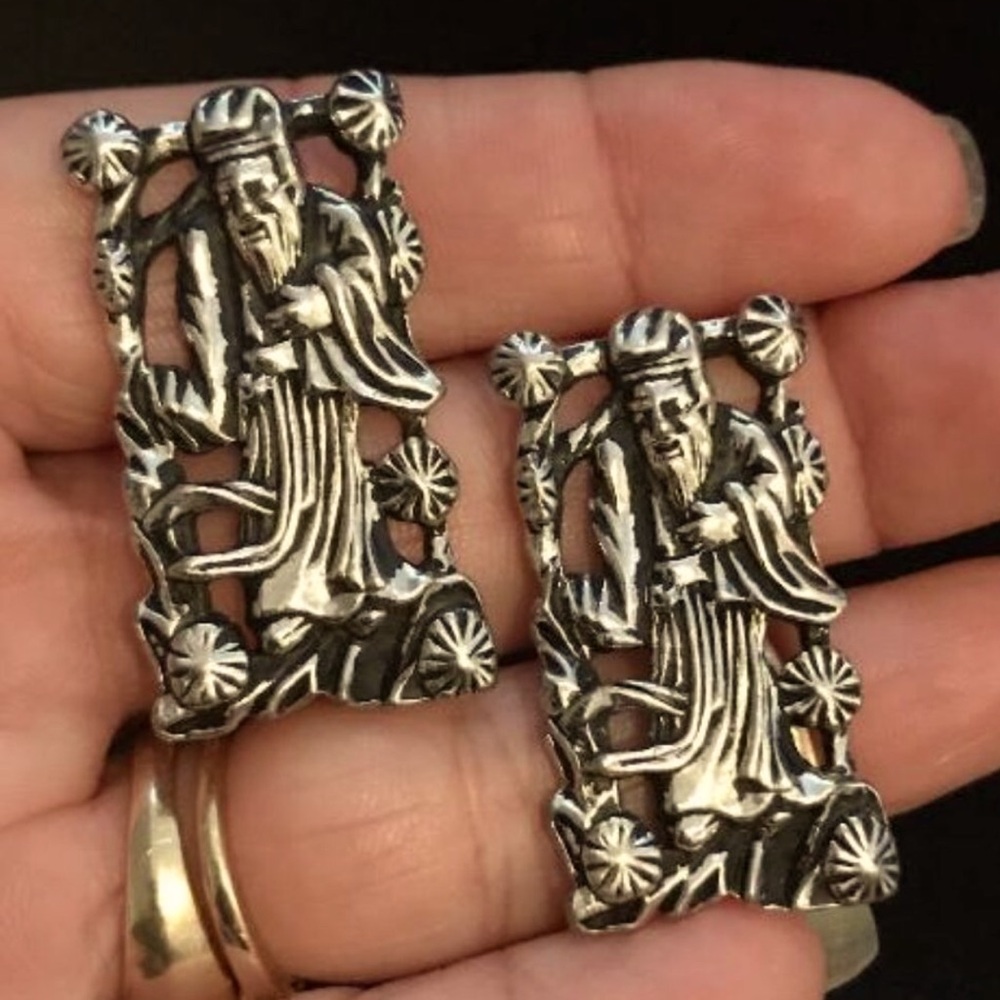 Vintage Swank Confucius Silver Tone Cuff Links